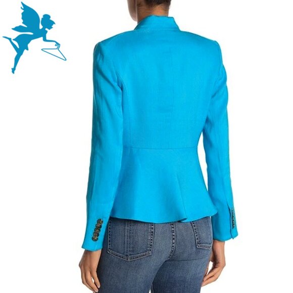 VERONICA BEARD Miles Turquoise Linen Blend Dickey Blazer - Picture 2 of 10